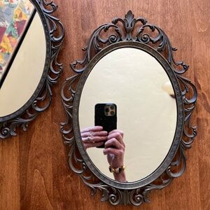 Vintage Metal Oval Mirrors Frames PAIR Made in Italy